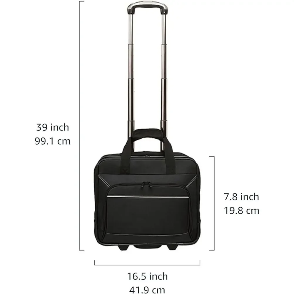 Amazon Basics Rolling Wheeled Laptop Bag, 15.6 in, Black, Sturdy with Compart...